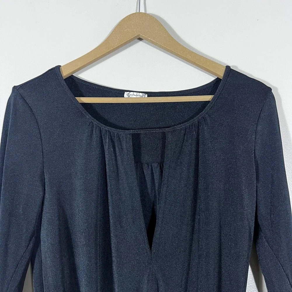 Free People Intimately Solid Bodysuit Black Dark Romance Ruched Sleeve Size XS
